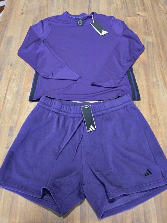 adidas Pants - Adidas Womans Essentials 3-Stripes Long Sleeve Training Shirt/Feel Cozy Shorts